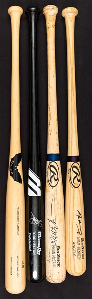 Game-Used Bat/Signed Bat Collection of 4 Including Brian McCanns 2006 Atlanta Braves Signed Rawlings Big Stick Pro Game-Used Bat and Todd Heltons Colorado Rockies Signed Mizuno Pro Model Bat