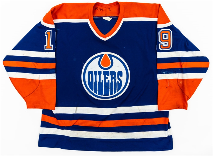 Anatoli Semenovs 1990-91 Edmonton Oilers Game-Worn Rookie Season Away Jersey - Team Repairs!