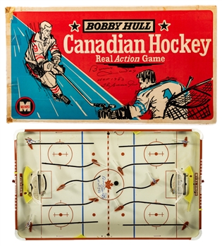 Vintage 1960s Munro Signed "Bobby Hull Canadian Hockey" Table Top Hockey Game in Original Box From Hulls Personal Collection with Family LOA 