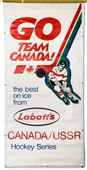 Scarce 1972 Canada-Russia Series Go Team Canada Labatts Double-Sided Banner