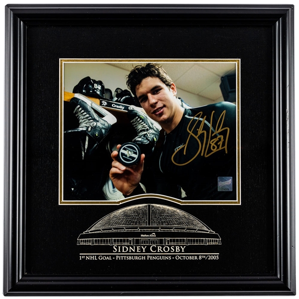 Sidney Crosby Pittsburgh Penguins "First NHL Goal" Signed Photo Framed Display with COA (16 1/4" x 16 1/4")