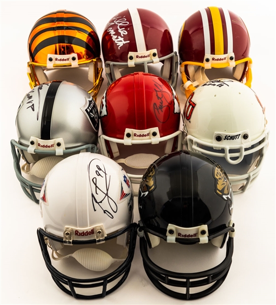 Riddell and Schutt Autographed Mini Football Helmet Collection of 8 Including Joe Namath, Barry Sanders, Ken Stabler and Others