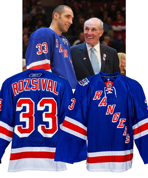 Michal Rozsival’s 2008-09 New York Rangers “Andy Bathgate/Harry Howell Retirement Night” Game-Worn Second Period Jersey with LOA