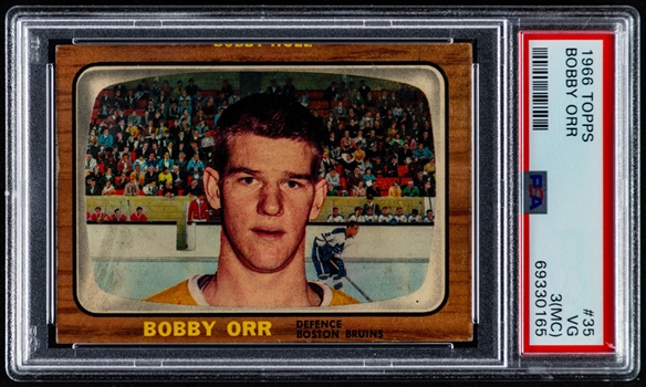 1966-67 Topps Hockey Card #35 HOFer Bobby Orr Rookie - Graded PSA 3 (MC)