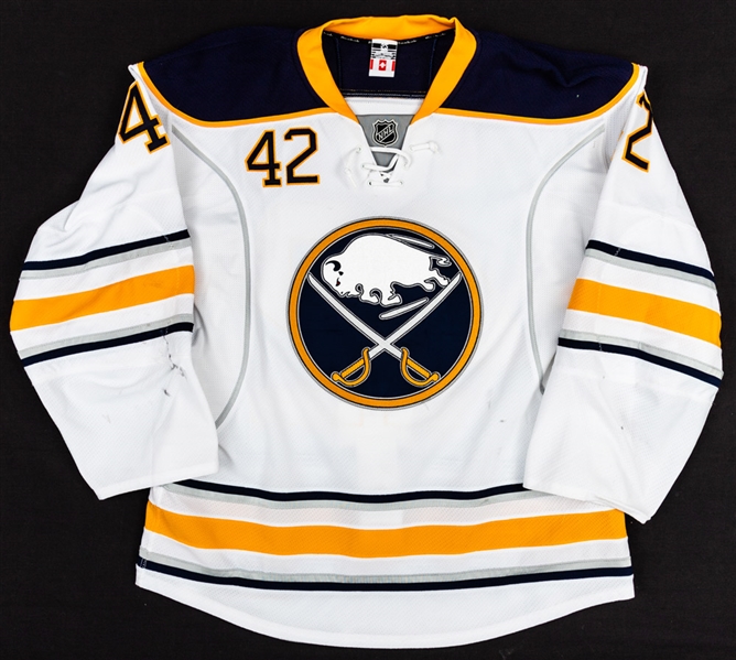 Nathan Gerbe’s 2012-13 Buffalo Sabres Game-Worn Jersey with Team COA – Nice Game Wear! – Photo-Matched! 