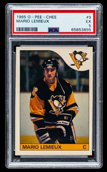1985-86 O-Pee-Chee Hockey Card #9 HOFer Mario Lemieux Rookie - Graded PSA 5