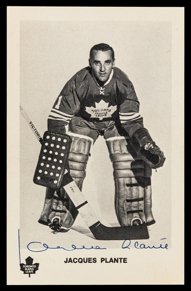 Deceased HOFer Jacques Plante Signed Early-1970s Toronto Maple Leafs Postcard with JSA LOA