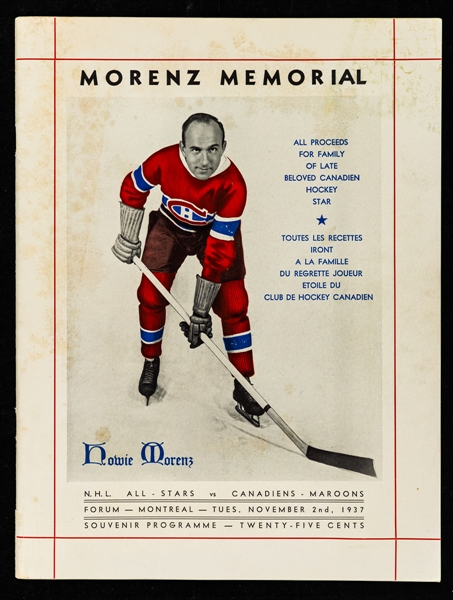 1937 Howie Morenz Memorial Game Program (9" x 12")