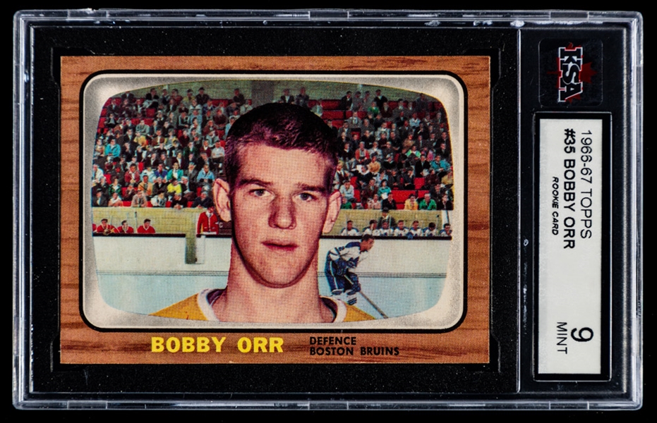 1966-67 Topps Hockey Card #35 HOFer Bobby Orr Rookie - Graded KSA MINT 9