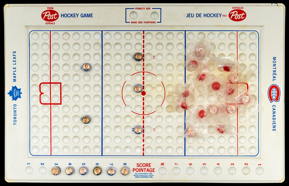 1968-69 Post Marbles Montreal Canadiens and Toronto Maple Leafs Near Complete Set (26/30) with Game Board