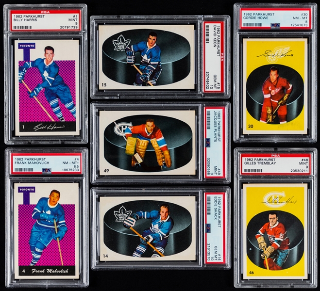 1962-63 Parkhurst Hockey PSA-Graded Complete 56-Card Set - All Cards Graded PSA NM-MT 8 or Better Including 31 Cards Graded MINT 9 and 5 Cards Graded GEM MT 10!