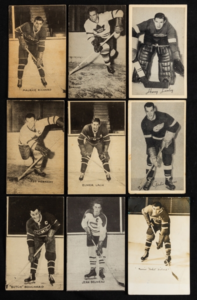 1948-52 Canadian Hockey Exhibit Cards (75+) Plus Assorted Exhibit Cards/Postcards Including Maurice Richard and Jean Beliveau (16)