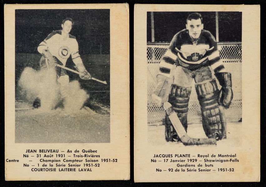 1951-52 Laval Dairy QSHL Hockey Complete 109-Card Set Featuring HOFers Beliveau, Plante, Carnegie, Blake and Imlach Plus Extras (24)