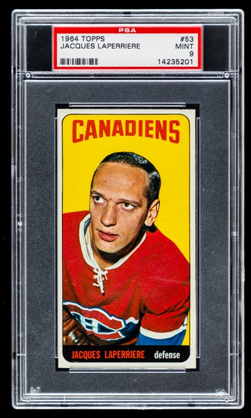 1964-65 Topps Tall Boys Hockey Card #53 HOFer Jacques Laperriere - Graded PSA 9
