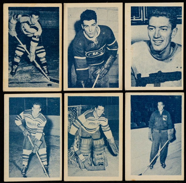 1952-53 Bedard & Donaldson Junior Blue Tint Hockey Complete 182-Card Set Plus 45 Extras Including #139 Henri Richard (6), #100 Don Cherry, #5 Al Arbour (2) and #73 Camille Henry (2)