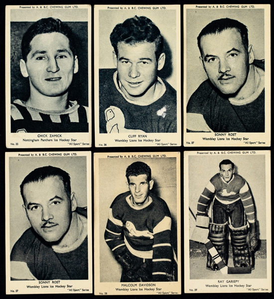 1954-55 A. & B.C. Chewing Gum Ltd. "All Sport" Series Cards (30) Including Nottingham Panthers, Wembley Lions and Harringay Racers Hockey Cards (14)