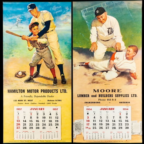 Hamilton Motor Products 1954-63 Baseball Advertising Calendars (12) Featuring Cobb, Cochrane, Ott, Hubbell, McCarthy/Yankees, Dean and DiMaggio