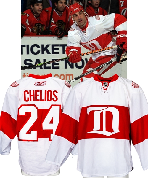 Chris Chelios 2008-09 Detroit Red Wings Game-Worn "Throwback" Jersey with Uniform Socks - COA 