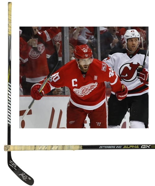 Henrik Zetterberg’s 2016-17 Detroit Red Wings Signed Warrior Alpha QX Game-Used Stick – Used During 1000th Career Game and Final Game at Joe Louis Arena! – Photo-Matched to 2nd Period Goal!
