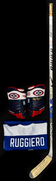 Angela Ruggieros 2006 Winter Olympics Team USA Team-Signed Nike Bauer Vapor Game-Used Stick Plus Signed 2015 Hockey Hall of Fame Legends Classic Game-Worn Jersey and Signed Team USA Easton Gloves