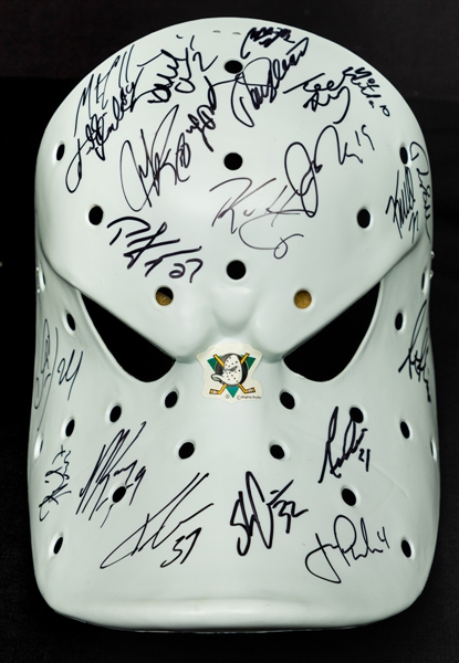 Mighty Ducks of Anaheim 1998-99 Team-Signed Duck Head Mask with Kariya, Selanne and Rucchin with LOA