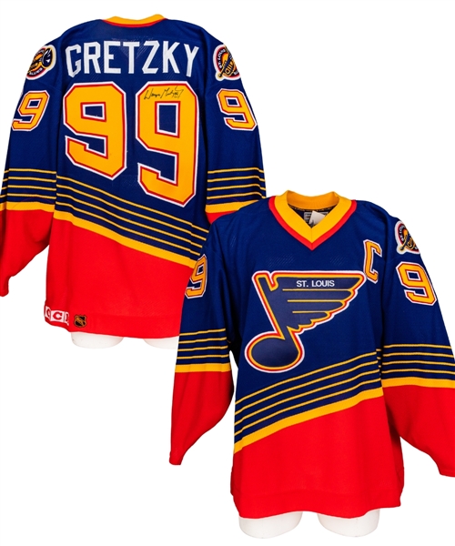 Wayne Gretzky St. Louis Blues Signed On-Ice Captain’s Jersey with Shawn Chaulk LOA