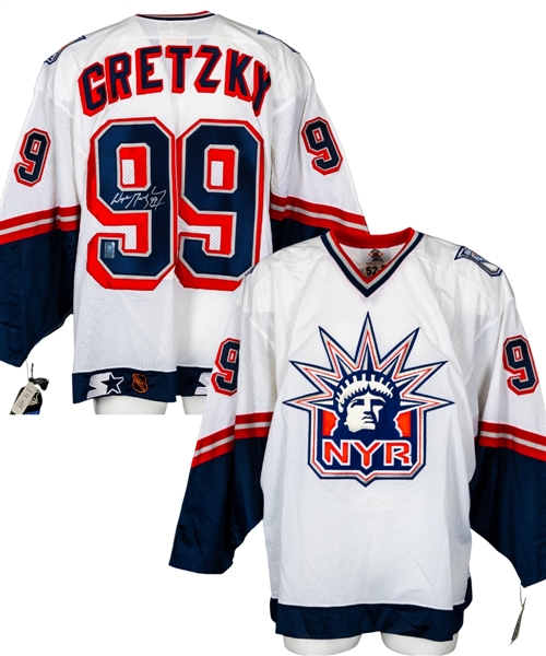 Wayne Gretzky Signed New York Rangers Lady Liberty Jersey from WGA with Shawn Chaulk LOA