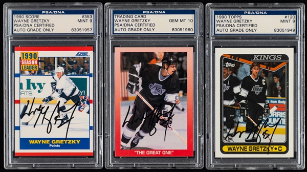 HOFer Wayne Gretzky PSA/DNA Certified Signed Hockey Cards (3)