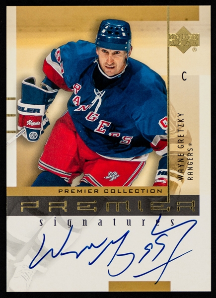 2001-02 UD Premier Collection Premier Signatures New York Rangers Signed Hockey Card #GR HOFer Wayne Gretzky 