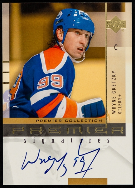 2001-02 UD Premier Collection Premier Signatures Edmonton Oilers Signed Hockey Card #WG HOFer Wayne Gretzky 