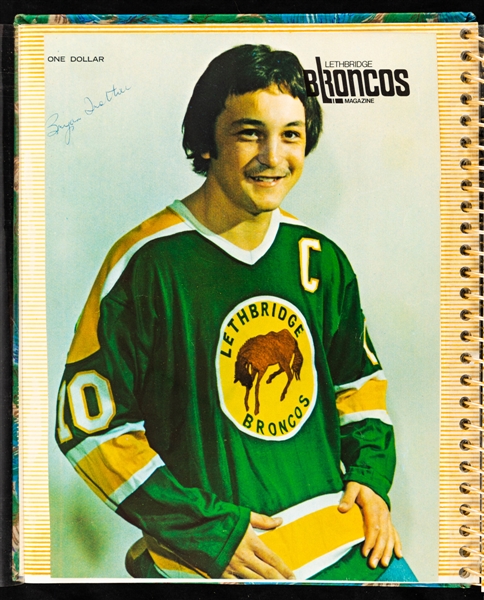 Bryan Trottier 1974-75 WHL Lethbridge Broncos Scrapbook and Photo Album with Signed Picture Originating From Trottiers Family