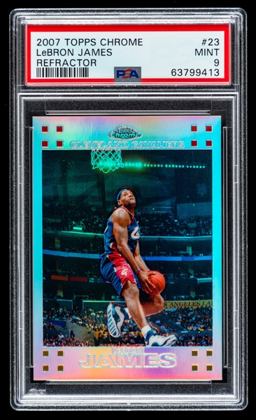 2007-08 Topps Chrome Refractor Basketball Card #23 LeBron James (677/999) - Graded PSA 9