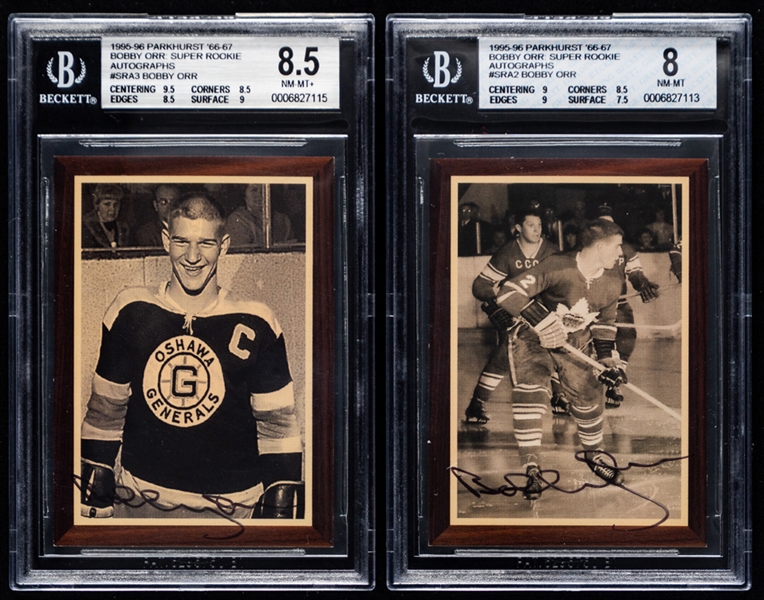 1995-96 Parkhurst 66-67 Super Rookie Signed Limited-Edition Bobby Orr Hockey Cards Near Complete Set (4/5) Plus 3 Extras (/500) - Most Beckett Graded
