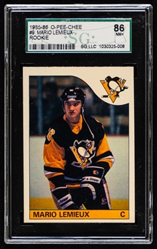1985-86 O-Pee-Chee Hockey Card #9 HOFer Mario Lemieux Rookie (Graded SGC 86 NM+) Plus 1985-86 to 1989-90 OPC & Topps Cards (9 - Many Graded)