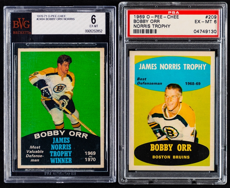 1968-69 to 1971-72 O-Pee-Chee, Topps and Dads Cookies HOFer Bobby Orr Hockey Cards (6) - All Graded 