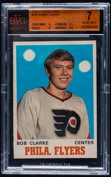 1970-71 O-Pee-Chee Hockey Card #195 HOFer Bobby Clarke Rookie - Graded Beckett 7
