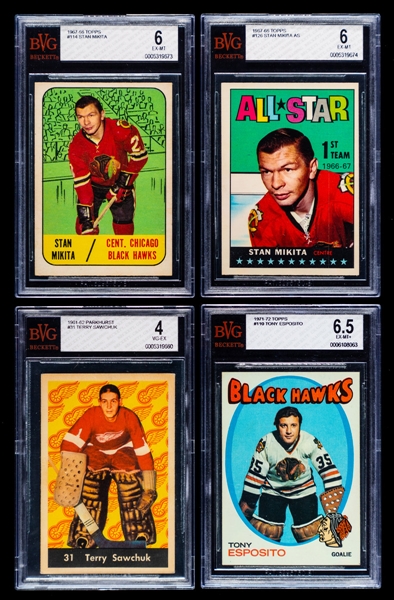 1954-55 to 1971-72 Parkhurst, O-Pee-Chee, Dads Cookies and Topps Graded Hockey Cards (18) - Includes HOFers Mikita, Sawchuk, Geoffrion, Delvecchio, Gadsby, Worsley, Dionne & Esposito Brothers