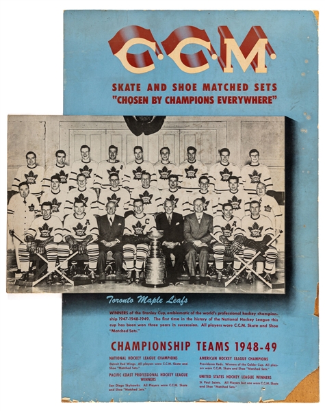 Rare 1948-49 Toronto Maple Leafs Stanley Cup Champions CCM Skates Standee Advertising Display (17 1/2" x 22")