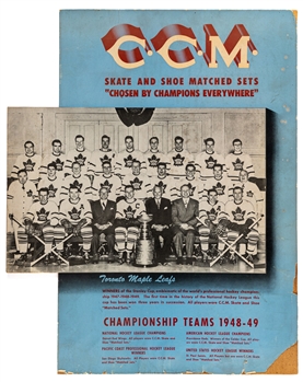 Rare 1948-49 Toronto Maple Leafs Stanley Cup Champions CCM Skates Standee Advertising Display (17 1/2" x 22")