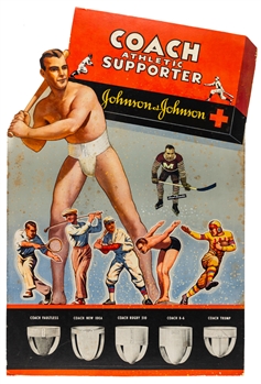 1930s Johnson & Johnson Athletic Supporter Standee Advertising Display Featuring Montreal Maroons HOFer Lionel Conacher (22" x 34")