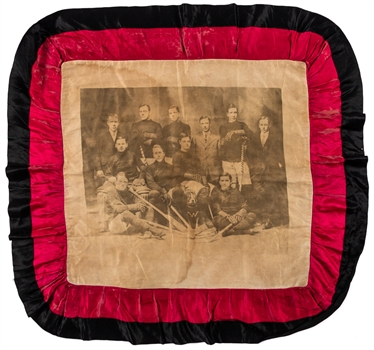 Rare 1909-10 AAHL New York Wanderers Oversized Silk and Linen Pillowcase with HOFer Sprague Cleghorn (25" x 26) - The Brent Sobie Antique Hockey and Baseball Collection 