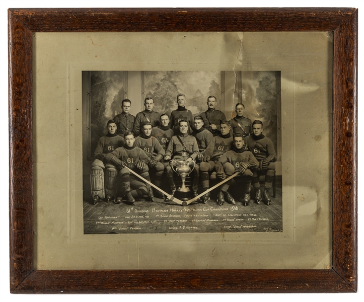 1916 Winnipeg 61st Battalion Hockey Team Cabinet Photo with HOFer "Bullet" Joe Simpson (18 1/2" x 22 1/2") - Allan Cup Champions! - The Brent Sobie Antique Hockey and Baseball Collection 
