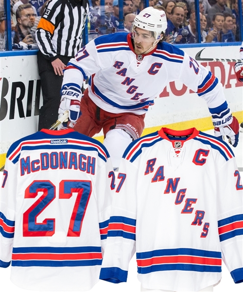 Ryan McDonaghs 2014-15 New York Rangers Captains Game-Worn Playoffs Jersey with LOA - Photo-Matched!