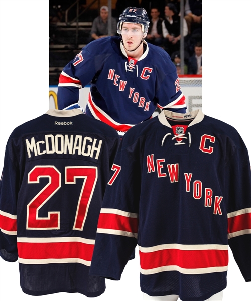 Ryan McDonaghs 2015-16 New York Rangers “Heritage” Game-Worn Captain’s Jersey with Steiner LOA