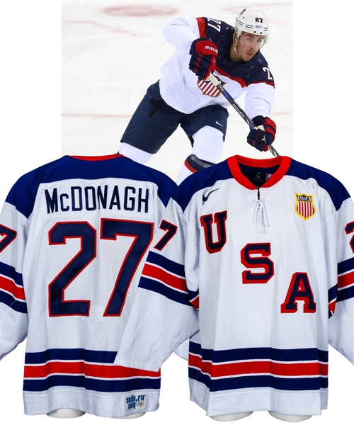 Ryan McDonaghs 2014 Sochi Winter Olympics Team USA Game-Worn Heritage Jersey with USA Hockey LOA