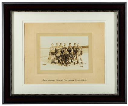 1932-33 Riding Mountain National Park Hockey Team Cabinet Photo with HOFer Turk Broda (13" x 16") - The Brent Sobie Antique Hockey and Baseball Collection