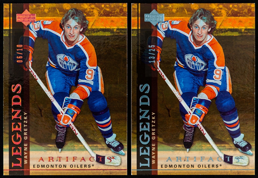 2007-08 Upper Deck Artifacts Legends Hockey Cards #101 (4) of HOFer Wayne Gretzky Bronze (6/10), Blue (13/25), Gold (39/50) and Silver (43/100)