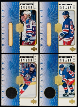 1999-2000 Upper Deck Gretzky Living Legend Authentic Puck/Stick Hockey Cards (7) of HOFer Wayne Gretzky 