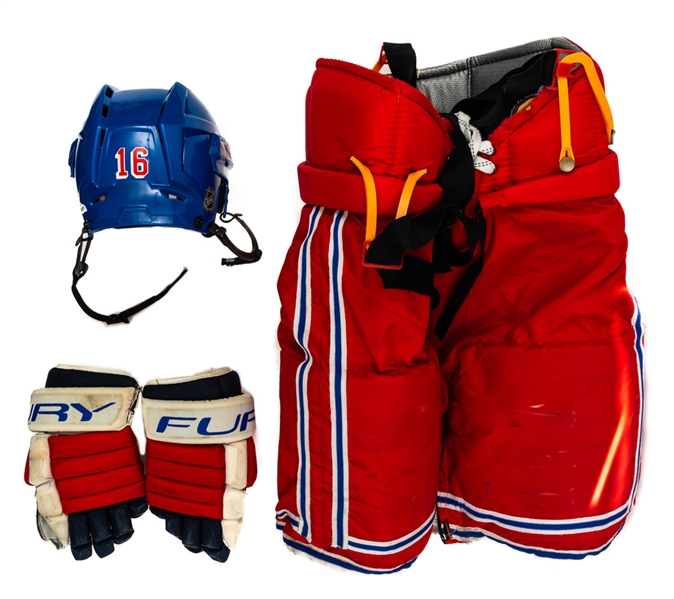 Sean Averys Late-2000s New York Rangers Game-Used Equipment Collection of 3 Including Helmet, Pants and Gloves