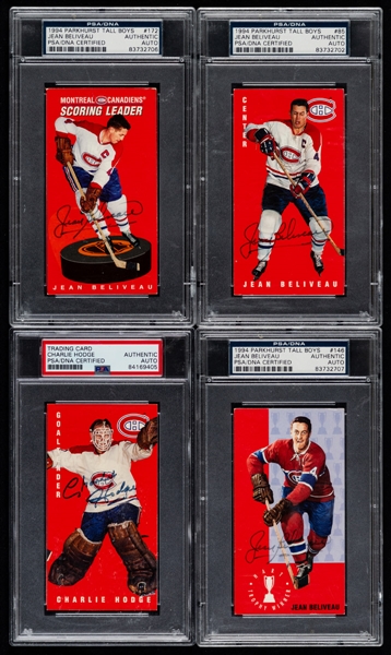 1994 Parkhurst Tall Boys (1964-65 Design) Montreal Canadiens Signed Hockey Cards (20) - Includes HOFer Jean Beliveau PSA/DNA Certified Signed Cards (3)